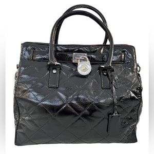 Michael Kors Hamilton Quilted Shiny Black Padlock Shoulder Bag Large